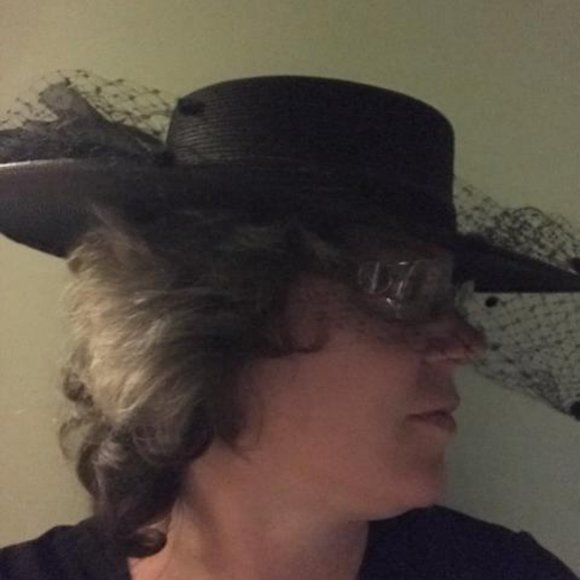 Black woven Kentucky Derby hat with flocked netting and black fascinator bow main image 11